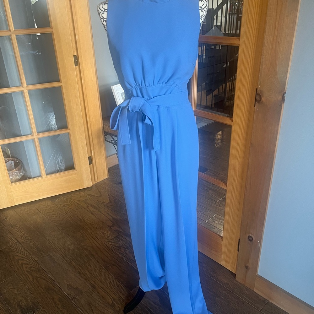 Hugo Boss Blue Jumpsuit with High Neckline and Flowing Fit